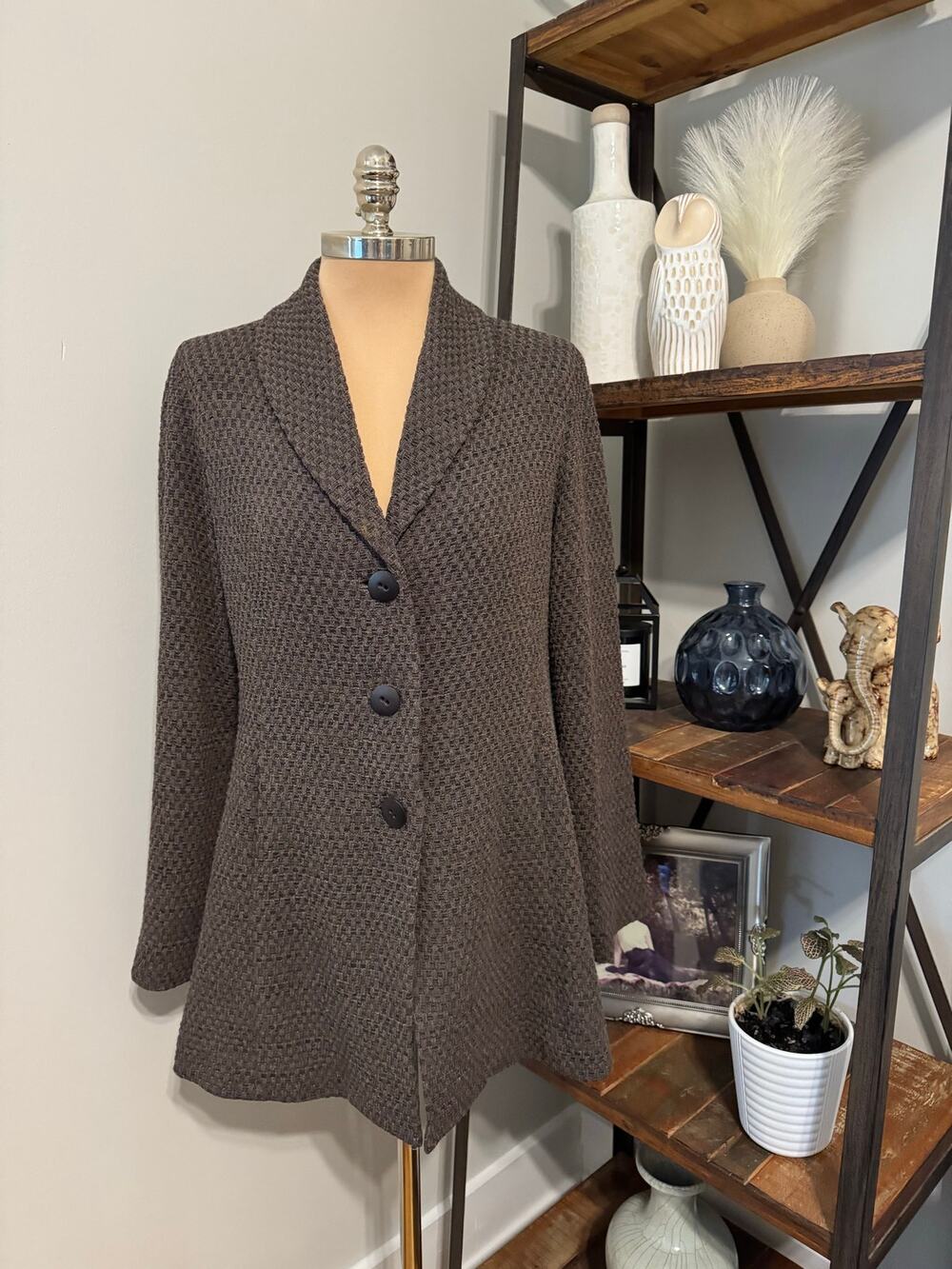 Eileen Fisher Textured Basketweave Honeycomb  Knit Coat Blazer Women’s SIZE MED